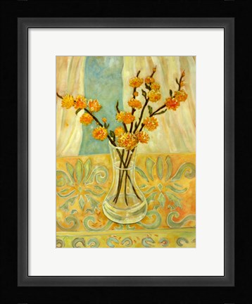 Framed Orange Blossom On A Lemon Cloth Print