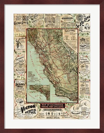 Framed California Bicycle Map Print