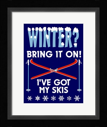 Framed Winter Bring It Skis Print