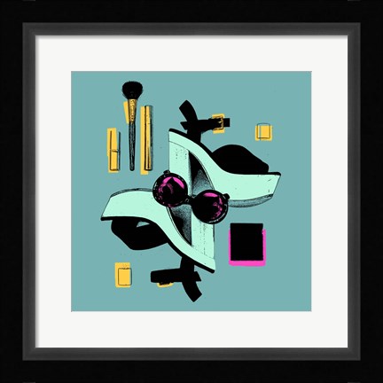 Framed Fashion Acessories Square Layout Blue Print