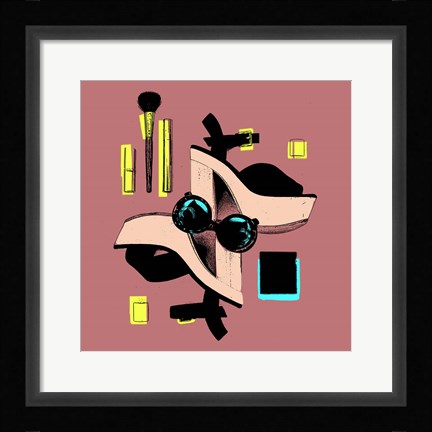 Framed Fashion Acessories Square Layout Red Print