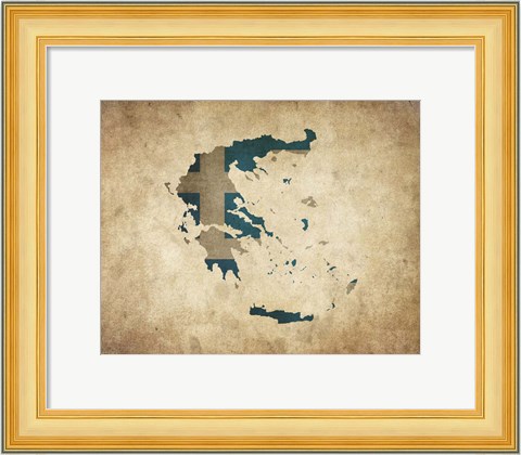 Framed Map with Flag Overlay Greece Print