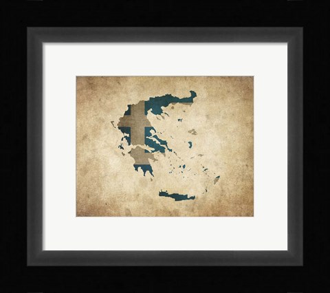 Framed Map with Flag Overlay Greece Print