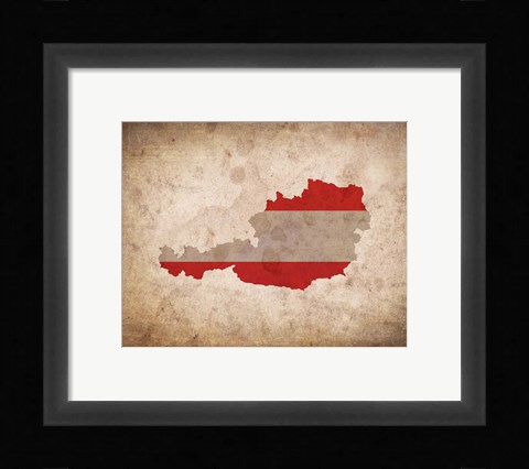 Framed Map with Flag Overlay Austria Print