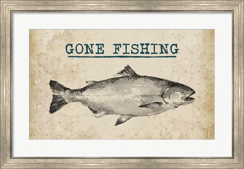 Framed Gone Fishing Salmon Black and White Print