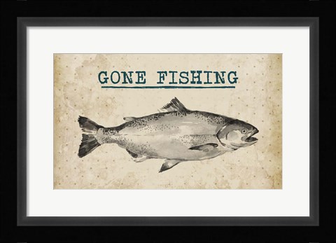 Framed Gone Fishing Salmon Black and White Print