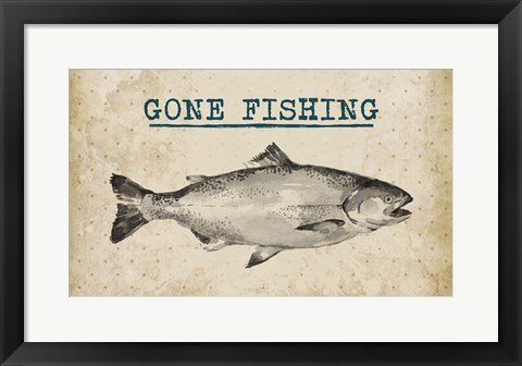 Framed Gone Fishing Salmon Black and White Print