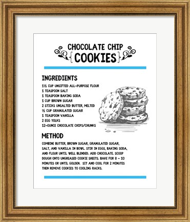 Framed Chocolate Chip Cookies Recipe White Background Print