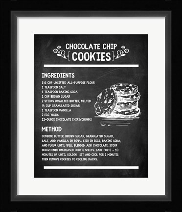 Framed Chocolate Chip Cookies Recipe Chalkboard Background Print