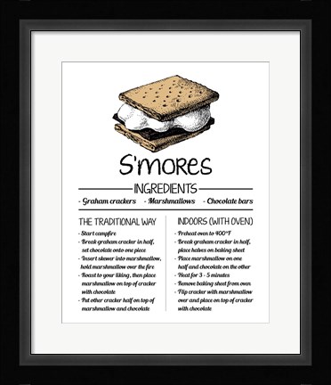 Framed S'mores Recipe White Background Print