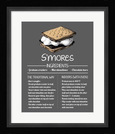 Framed S'mores Recipe Gray Background Print