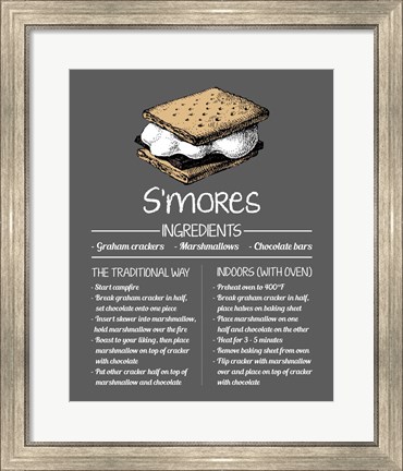 Framed S&#39;mores Recipe Gray Background Print