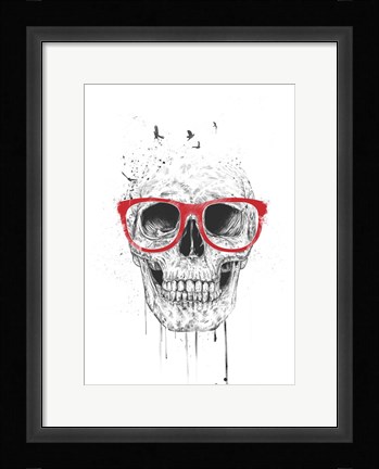 Framed Skull With Red Glasses Print