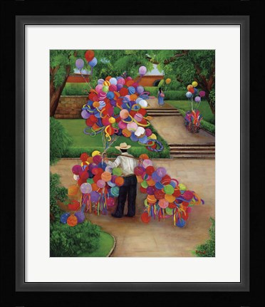 Framed Balloons In The Park Print
