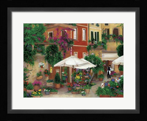 Framed Flowers By The Cafe Print