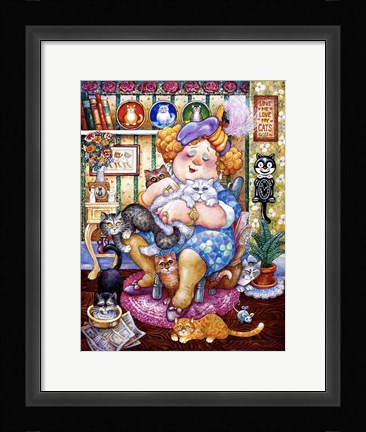Framed Lady Who Loves Cats Print