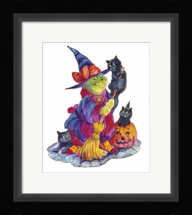 Framed Witchcat With Broom Print