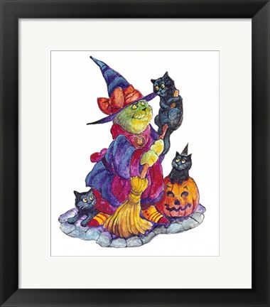Framed Witchcat With Broom Print