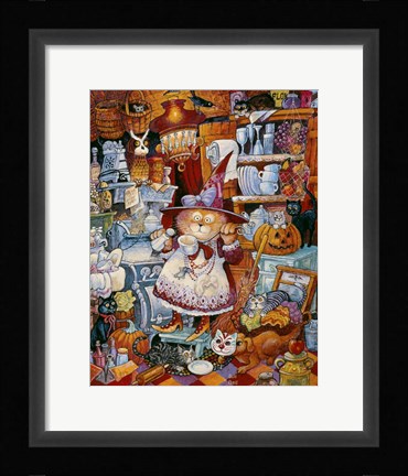 Framed Kitty Kitchen Witch 2 Print
