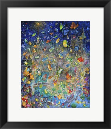 Framed Raining Frogs &amp; Fishes Print