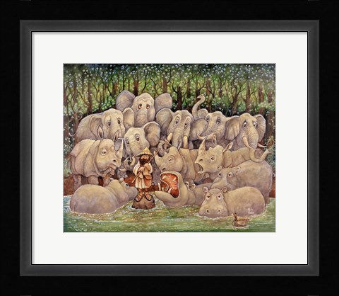 Framed Noah - Elephants-Rhinos-Hippos Print
