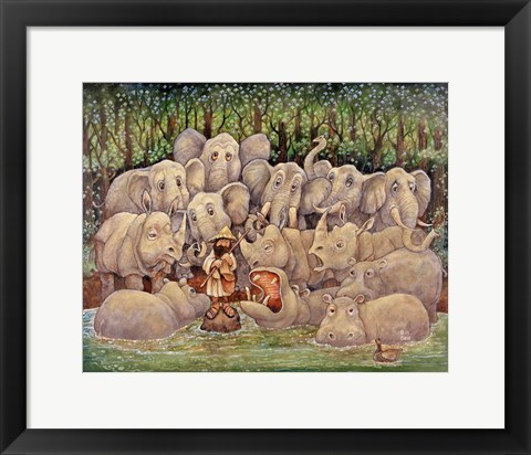 Framed Noah - Elephants-Rhinos-Hippos Print