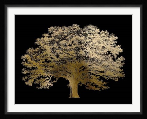 Framed Gold Foil Elephant Tree on Black Print