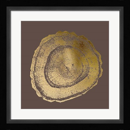 Framed Gold Foil Tree Ring III on Bitter Chocolate Print