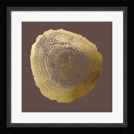 Framed Gold Foil Tree Ring IV on Bitter Chocolate Print