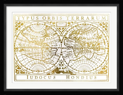 Framed UA CH Gold Foil Vintage Map Print