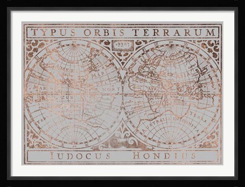 Framed UA CH Rose Gold Foil Vintage Map on Grey Print