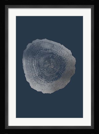 Framed Silver Foil Tree Ring IV on Cobalt Print