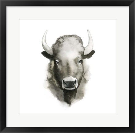 Framed Watercolor Buffalo Print