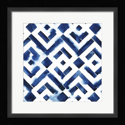 Framed Cobalt Watercolor Tiles II Print