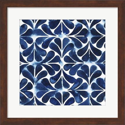 Framed Cobalt Watercolor Tiles III Print