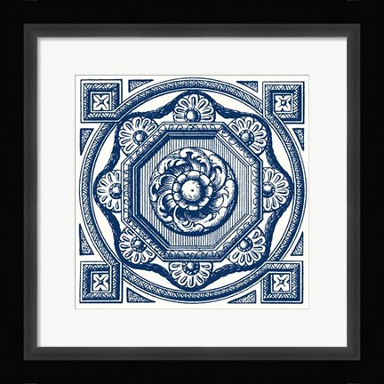 Framed Indigo Medallion I Print