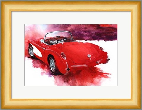 Framed &#39;57 Red Corvette Print