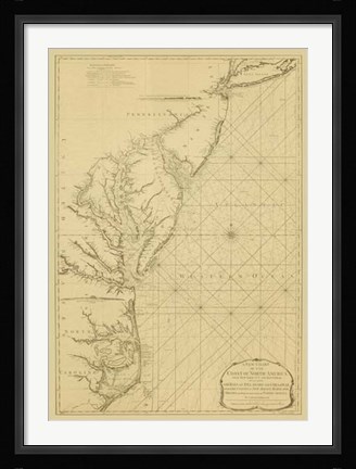 Framed Coastal Chart of the East Coast Print