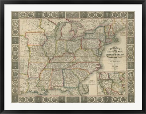 Framed Travellers Guide to the US Print