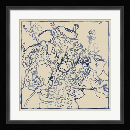 Framed Indigo Floral Sketch I Print