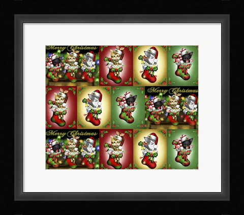 Framed Stocking Kittens Repeat Print