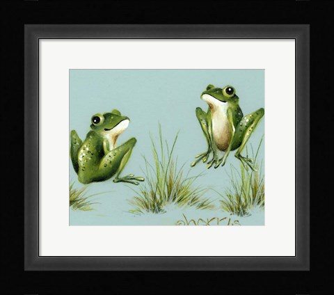 Framed April Showers - Frogs With Grass Print