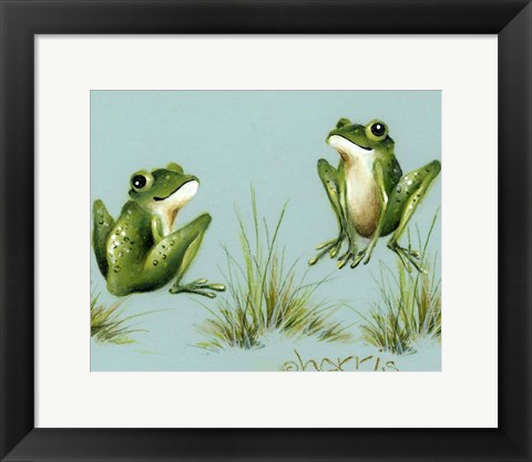 Framed April Showers - Frogs With Grass Print
