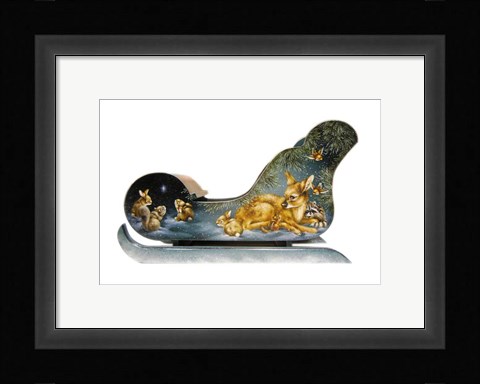 Framed Winter Babies Sleigh Print