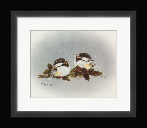 Framed Chickadees And Holly Print
