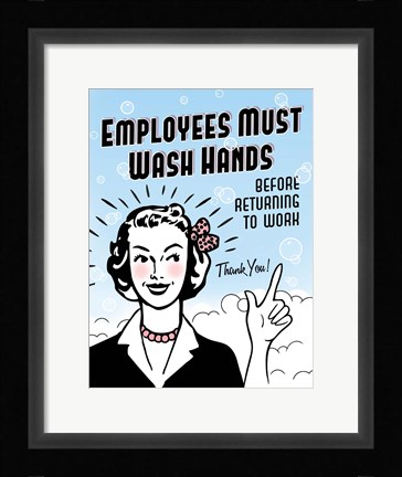 Framed Employees Wash Hands Print