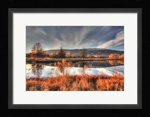 Framed Autumn Pond And Cliffs Print