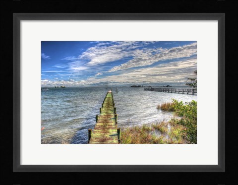 Framed Green Pier And Sea Grass Print