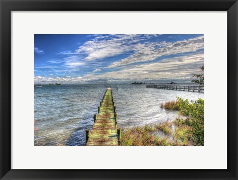 Framed Green Pier And Sea Grass Print