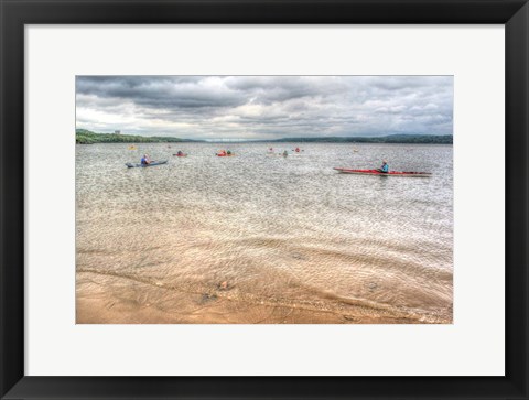 Framed Kayaks On The Hudson Print